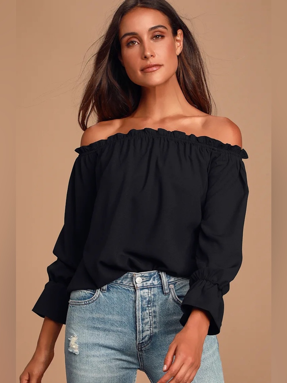 Lulu's Black Off-Shoulder Ruffle Top